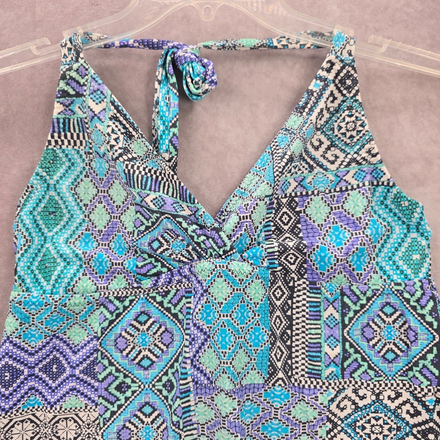 Mossimo Blue Multi Print Floral Halter Tie Swimwear Tankini Tank Top Medium M