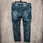 062. Almost Famous Blue Patch Stretch Skinny Taper Denim Pants Jean 18