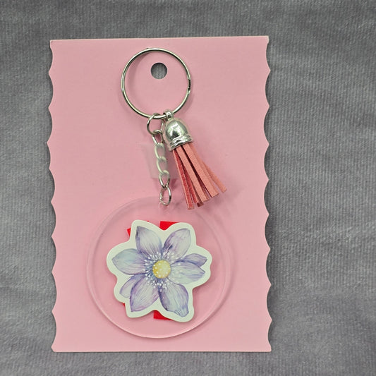 Letter Keychain Clear Silver Circle Handmade Acrylic Tassel Flower K Pink