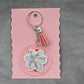 Letter Keychain Clear Silver Circle Handmade Acrylic Tassel Flower K Pink