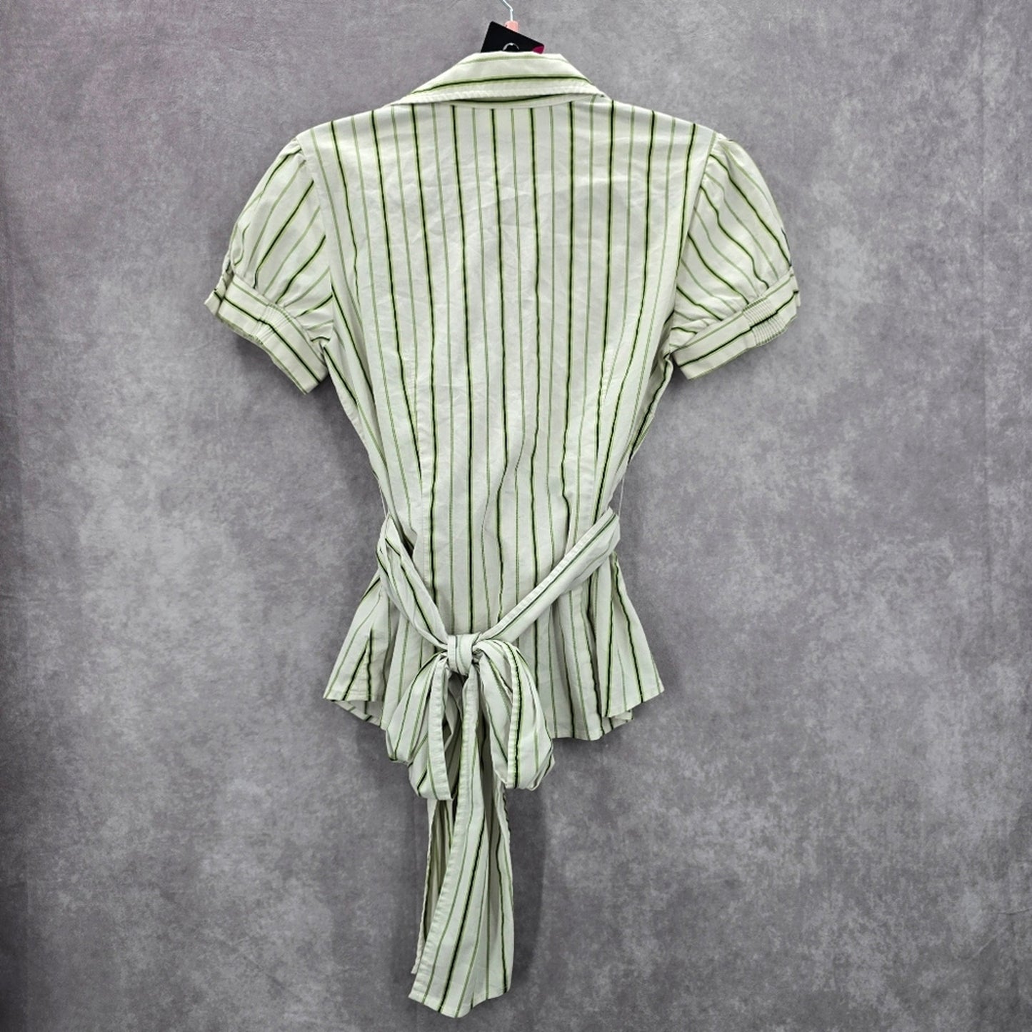 Worthington White Striped Short Sleeve Wrap Top Small
