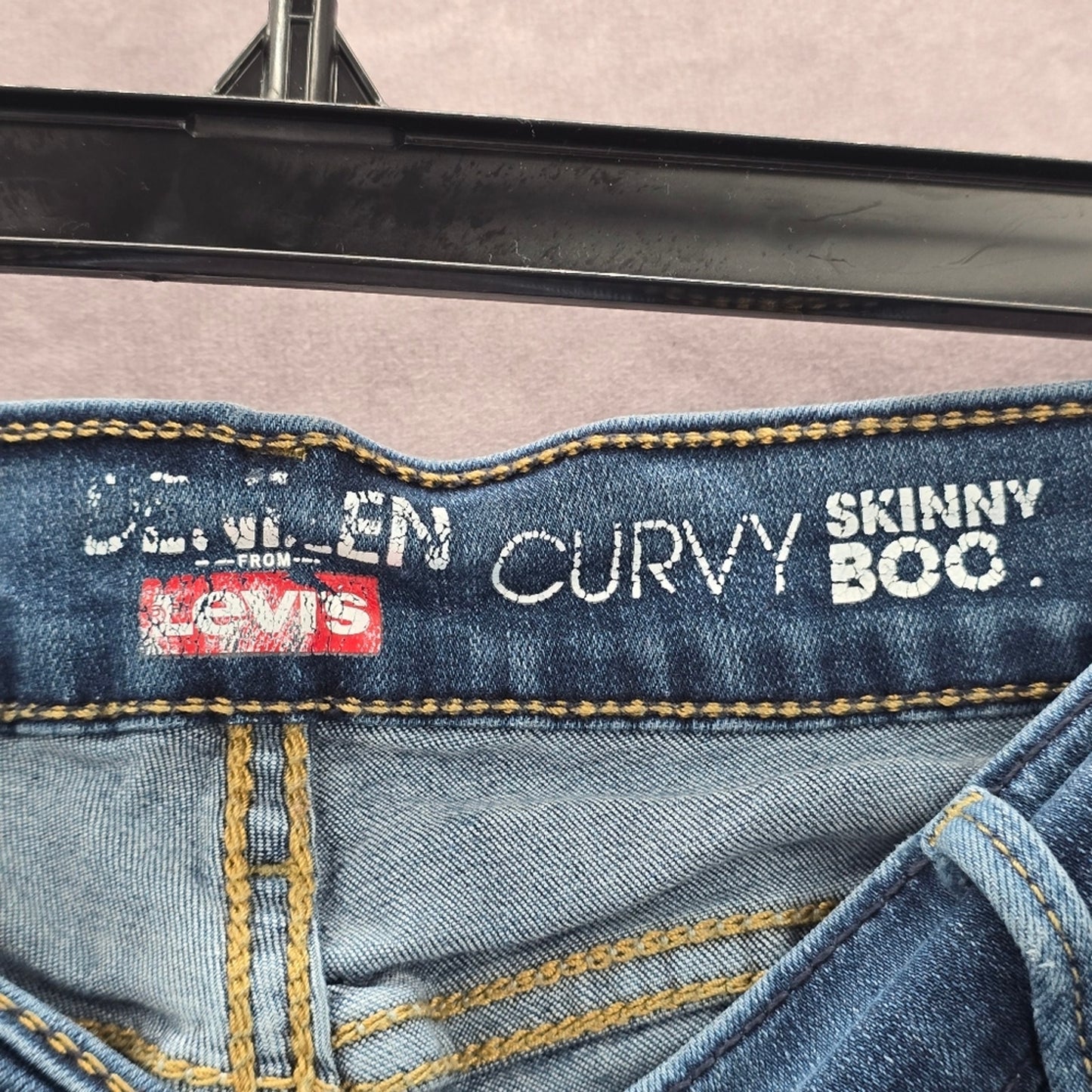 055. Levis Denizen Curvy Skinny Straight Stretch Blue Denim Pants Jeans 18M