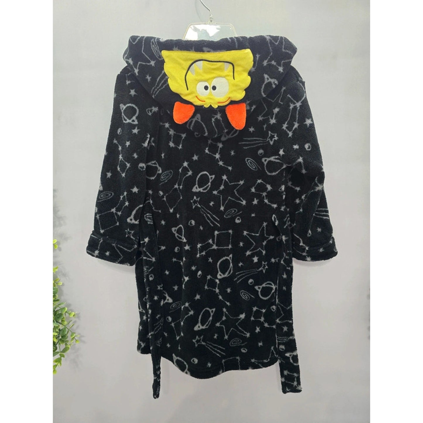 Pl Sleep Black Cute Monster Face Graphic Printed Embroidered Fluffy Bath Robe Boys 6