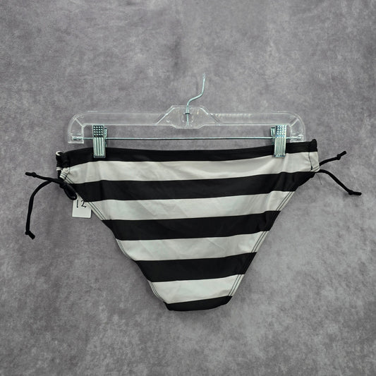 Black White Stripe Tie Bikini Cheeky Bottom Swimwear Medium