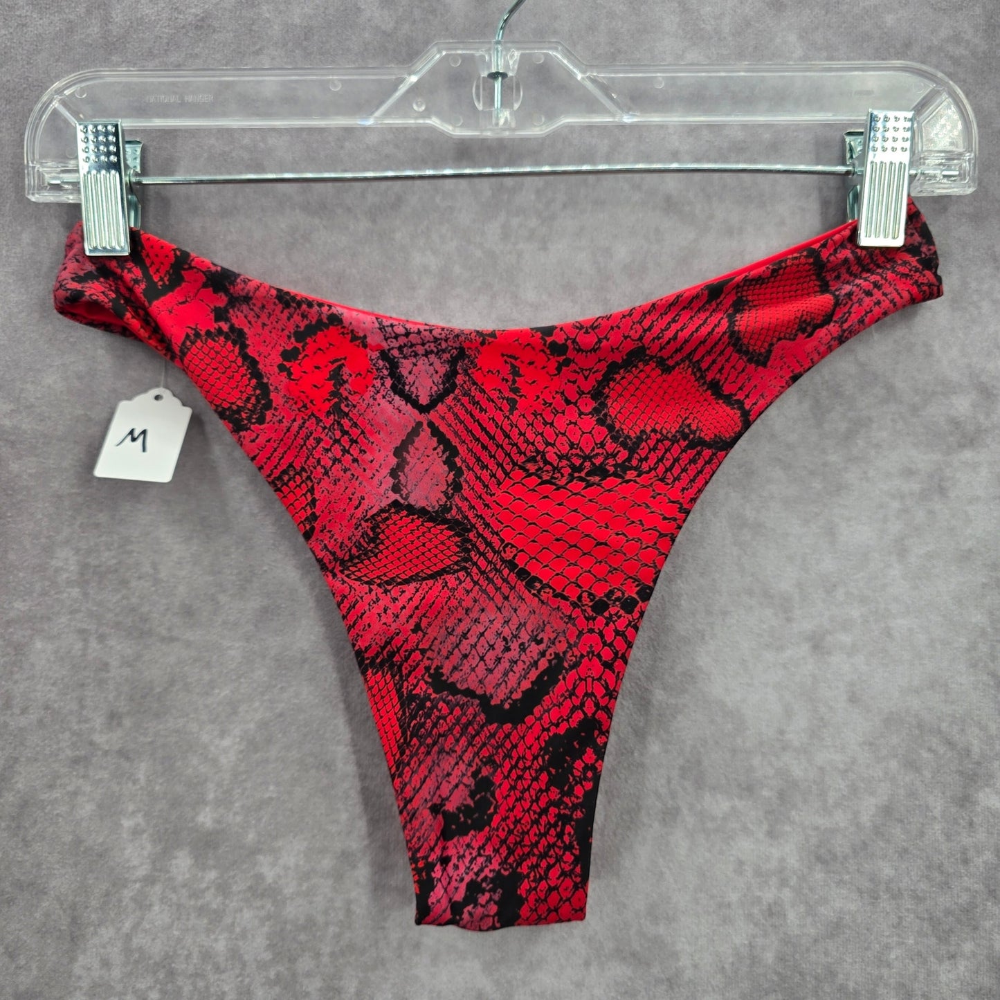 Red Black Animal Print Bikini Cheeky Thong High Leg Bottom Swimwear Medium