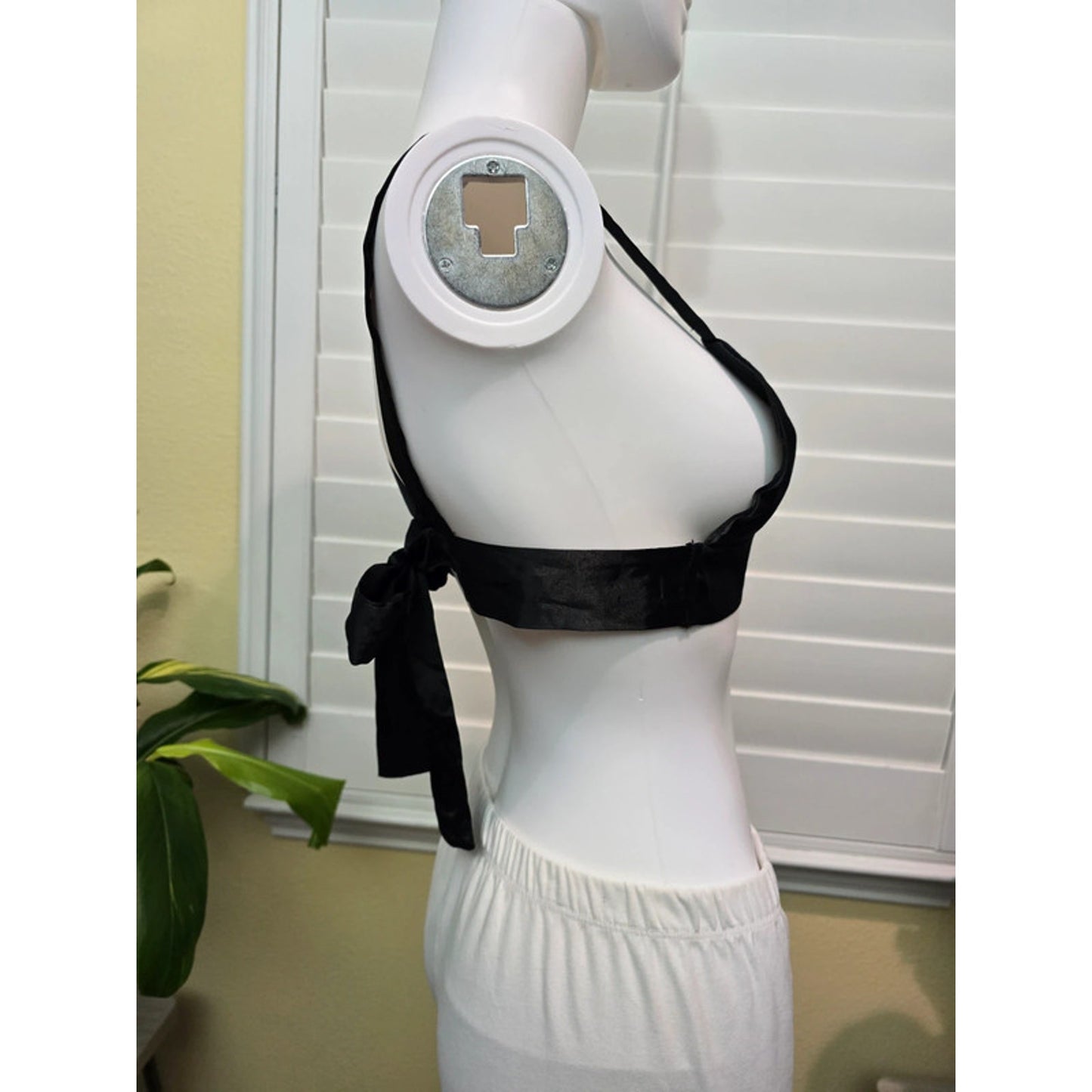 Black Silky Tie Back Sexy Boudoir Bridal Romance Bra Top Small
