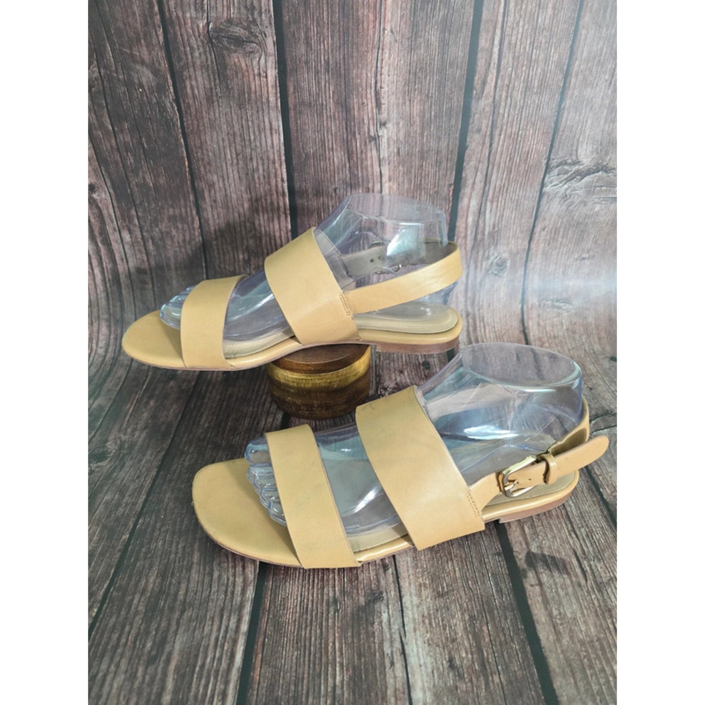 A New Day Tan Flat Strap Buckle Sandals 8.5