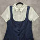 iEFiEL Blue White Short Sleeve Button Down Uniform 3 in 1 Top Medium