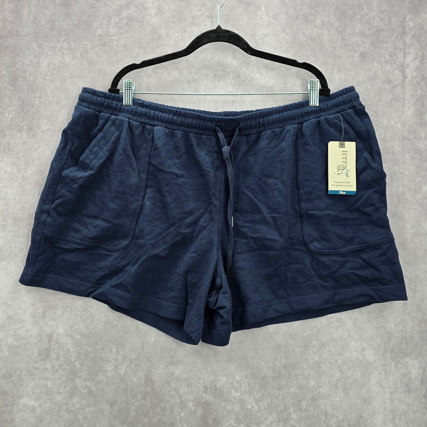 Terra & Sky Navy Blue Active Jogger Relaxed Pullon Sweat Pants Shorts Plus 2X