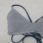 Xhilaration Blue Stripe Crisscross Padded Tie Bikini Bralette Swim Top S Small