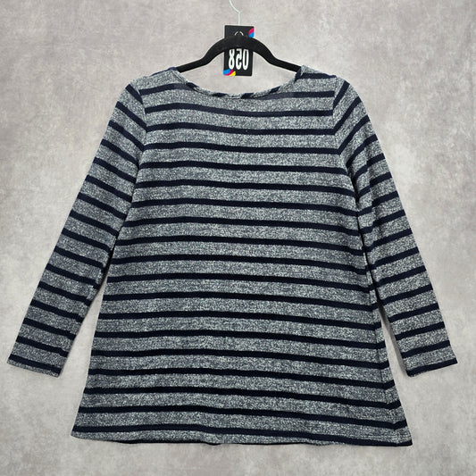 058. Fantastic Fawn Blue Gray Stripe Long Sleeve Sweater Top Small