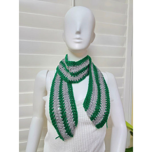 Gray Knit Scarf Crochet Green Cozy Cotton Scarf OSFM