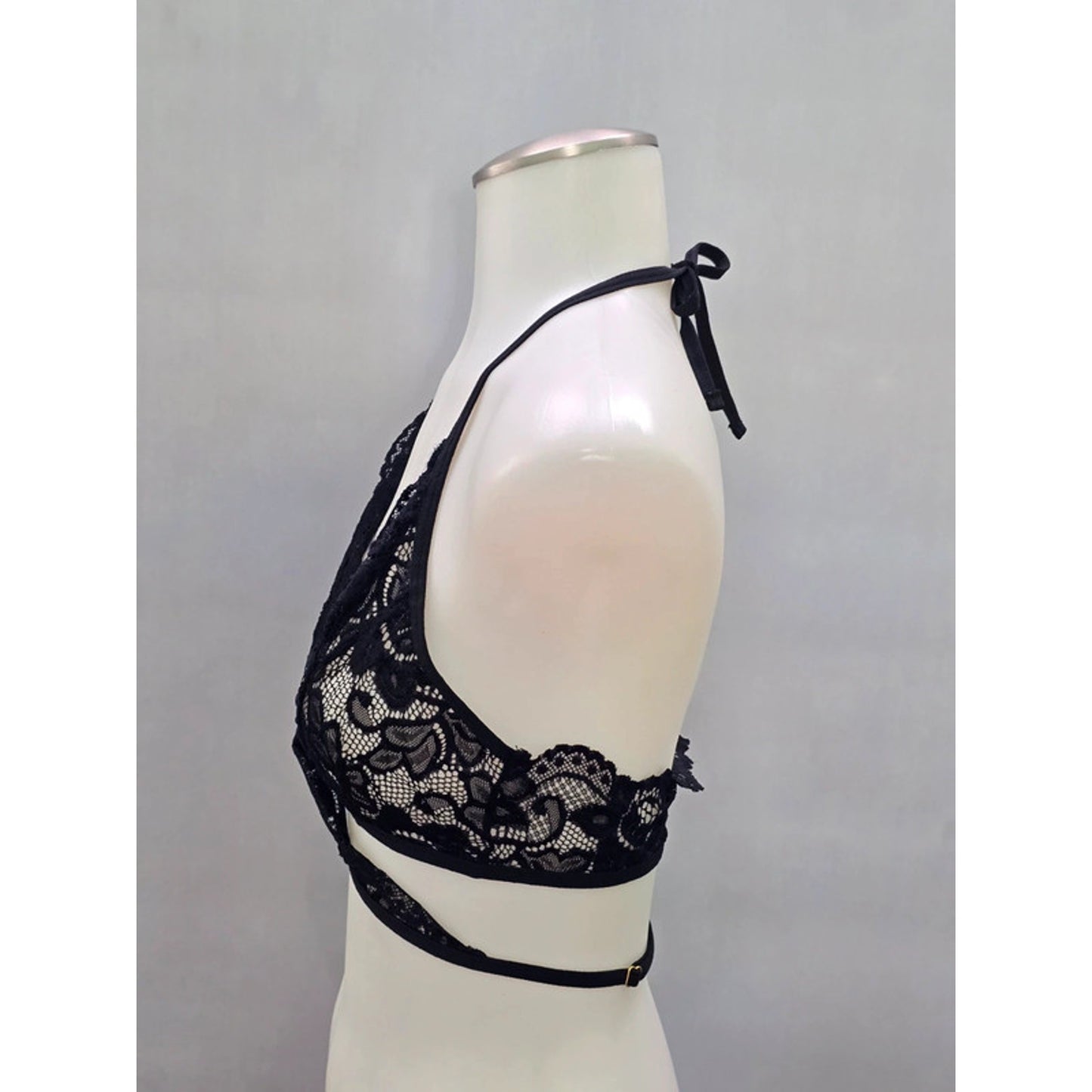 Black Lace Whimsygoth Dark Romance Tie Sheer Wrap Bralette Medium