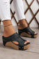 Black Hollow Out Studded PU Leather Wedge Slippers
