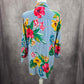 Ruby Rd Blue Stripe Floral Button Up Shirt Top Medium