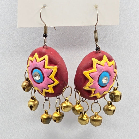 Clay Hand Painted Bells Drop Hook Earrings Fashion Jewelry