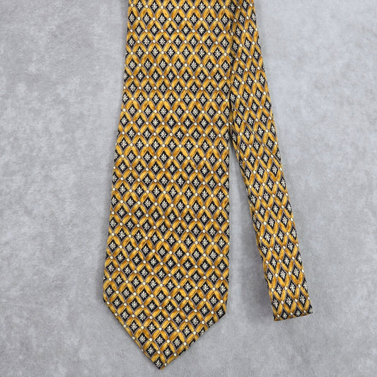 Valentino Italy Yellow Diamond Floral Executive Geometric Silk Neck Tie Men's