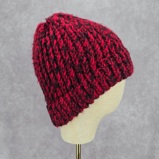 Red Black Crochet Knit Bucket Cap Hat Fun Vintage Y2K Funky Beanie