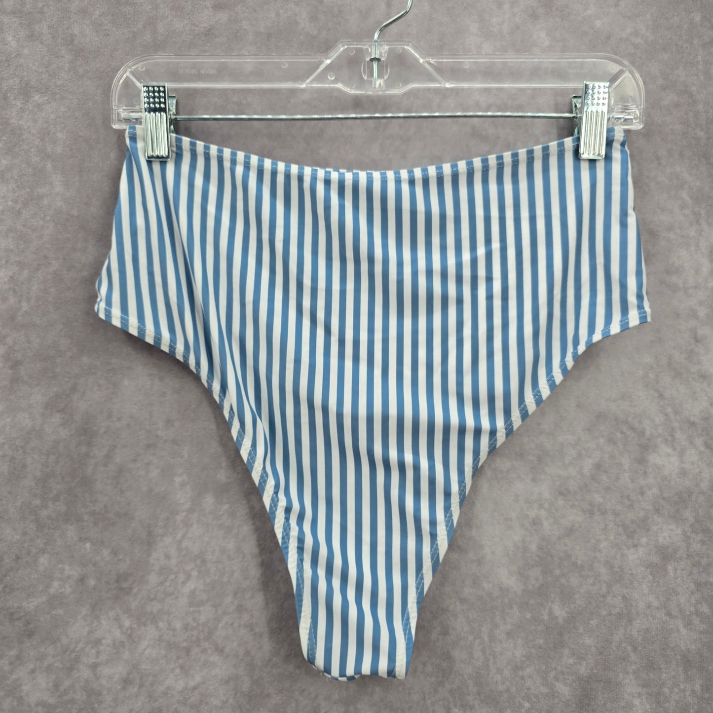 Blue White Stripe Bikini High Waisted Bottom Swimwear Medium