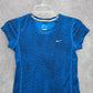 Nike Di Fit Blue Black Print Short Sleeve Active Running Tshirt XS Extra Small