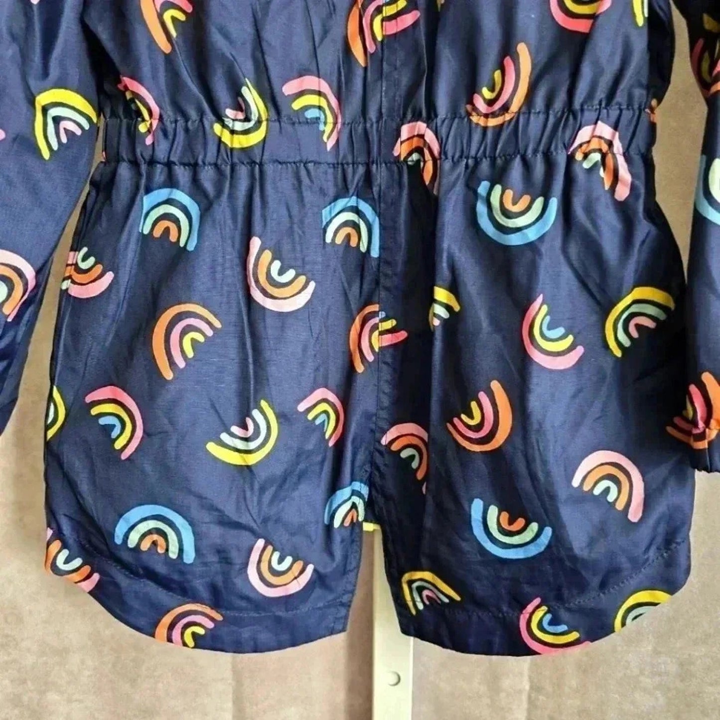 Cat & Jack Blue Green Zip Up Rainbow Hood Raincoat Coat Jacket Girls XS 4/5