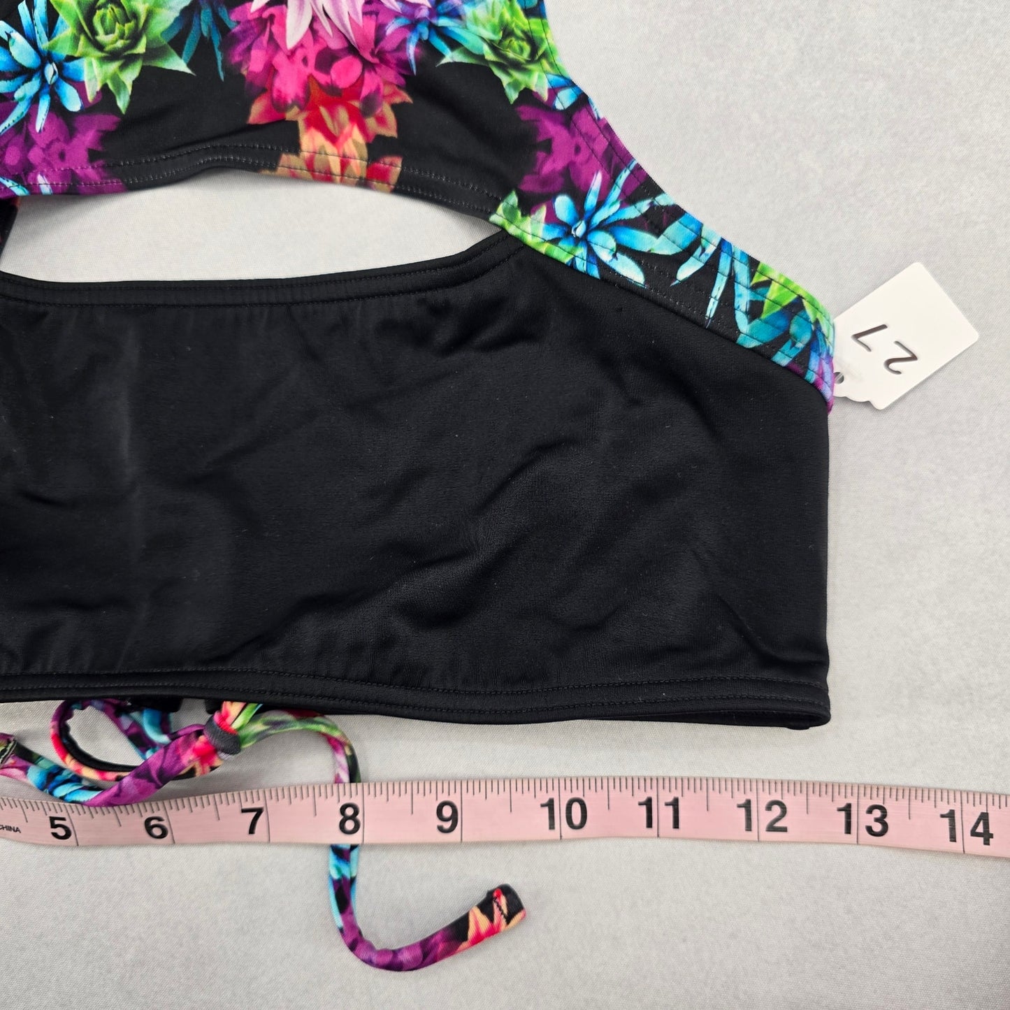 Neontide Black Floral Sports Bra Cutout Active Bikini Bralette Swim Top S Small