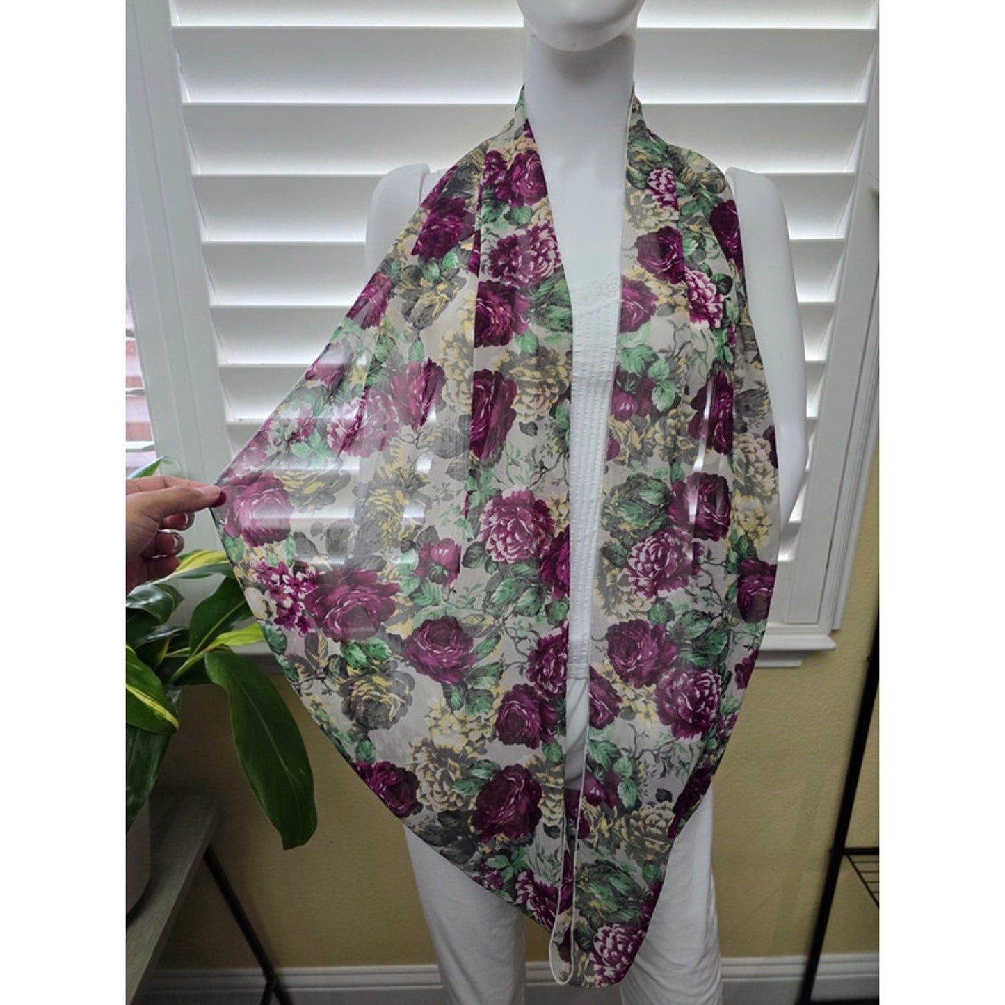 Purple Floral Boho Fairy Cottage Infinity Scarf OSFM