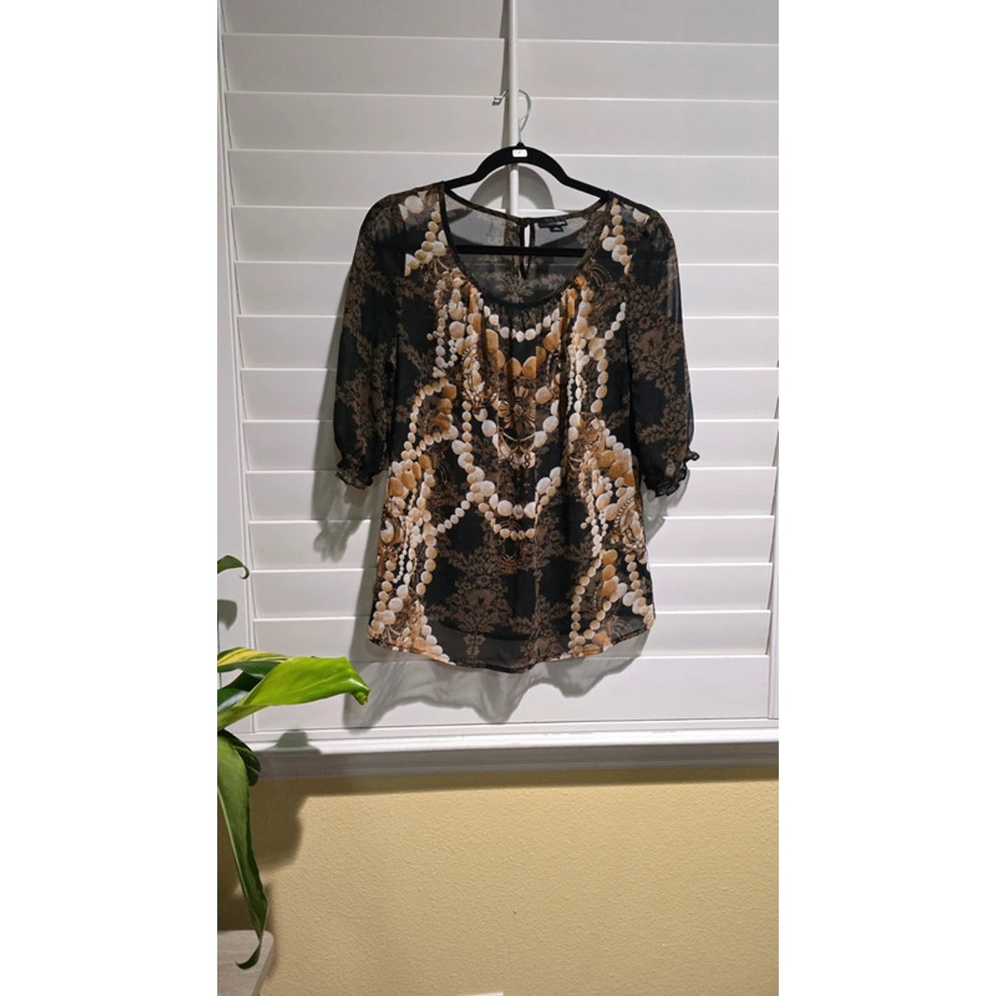 East 5th Black Sheer Whimsy Floral Top Medium