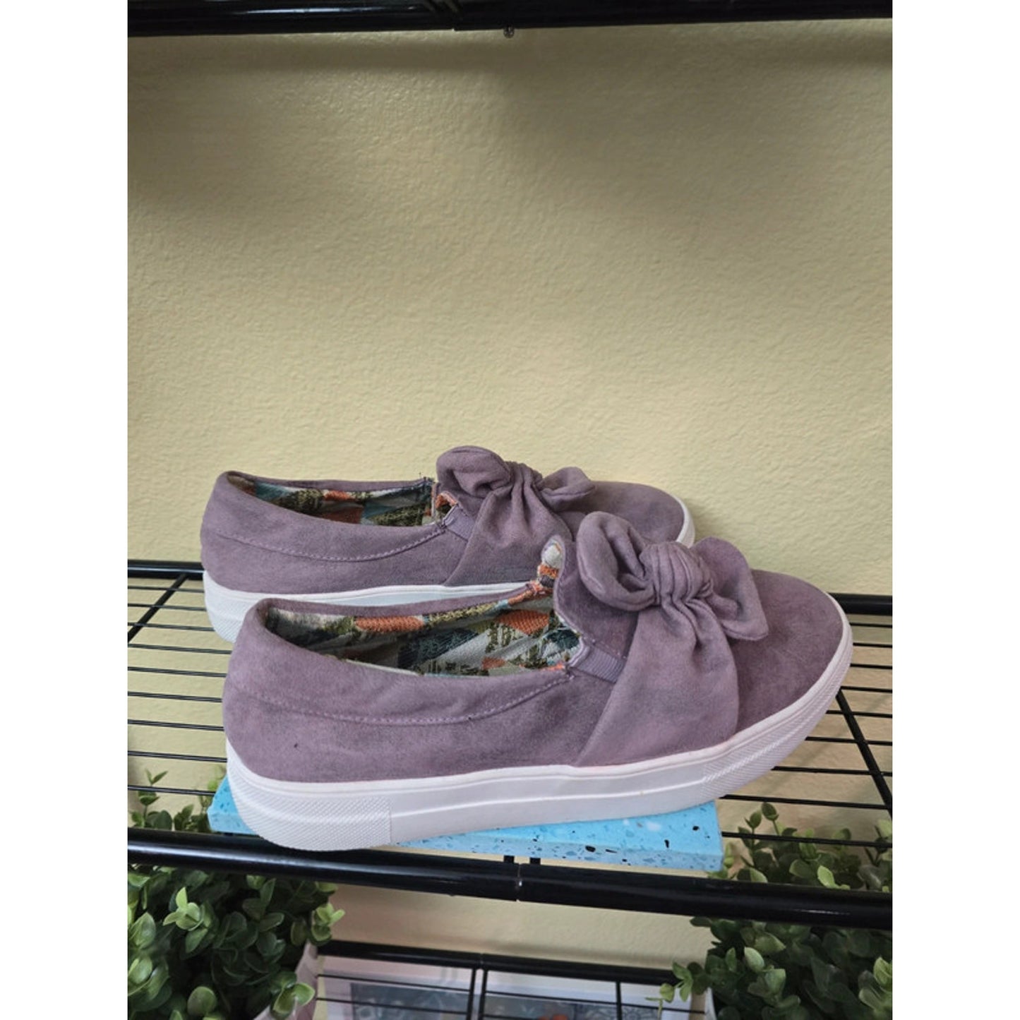 Rock and Candy Purple Bow Flat Slide Suede Sneakers Size 8.5
