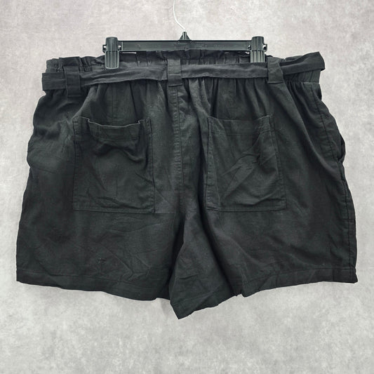 Terra & Sky Black Pullon Ruffle Belted Cotton Linen Pants Shorts Plus 1X 16W 18W