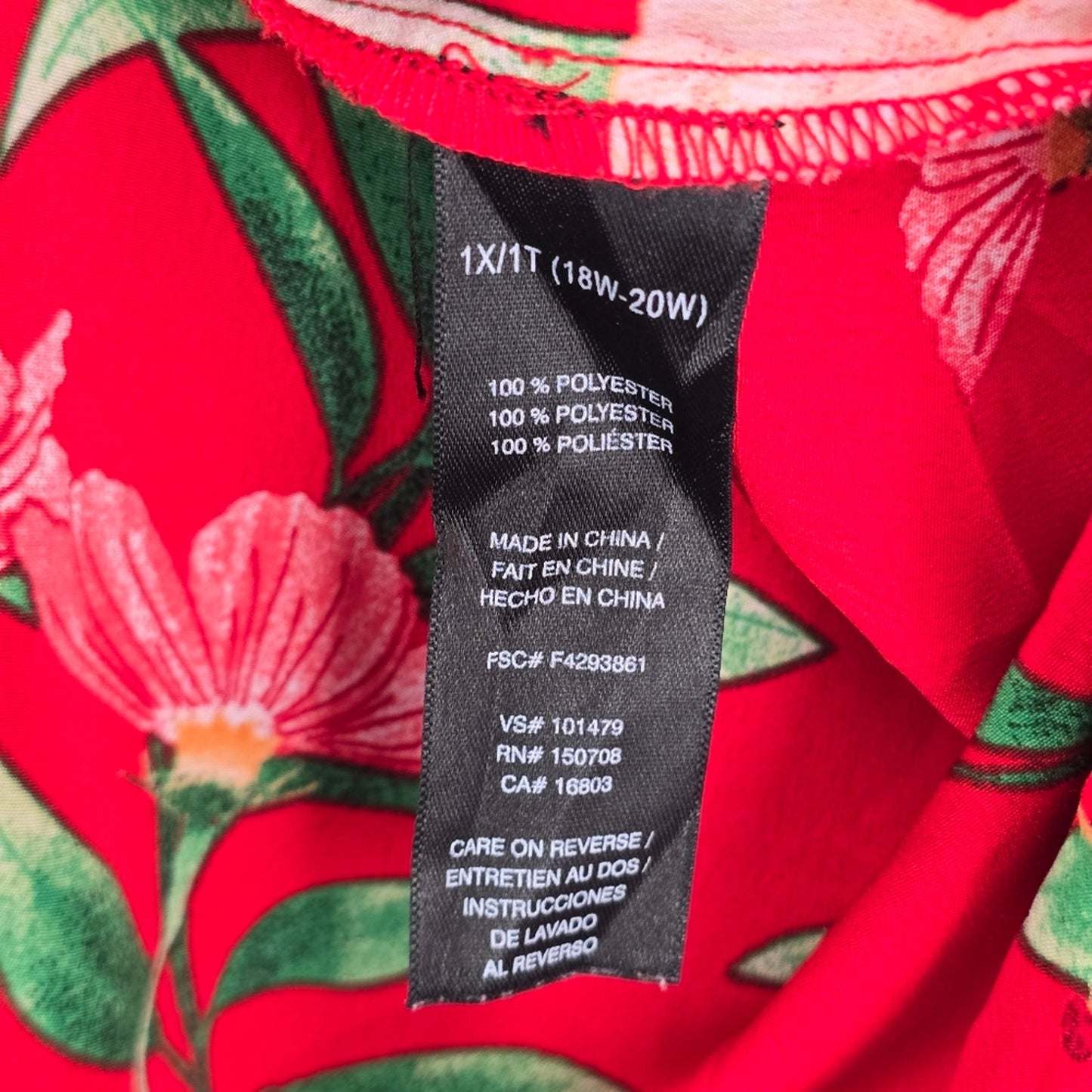 Avon Red Floral Butterfly Print Short Sleeve Top Plus 18W-20W 1X
