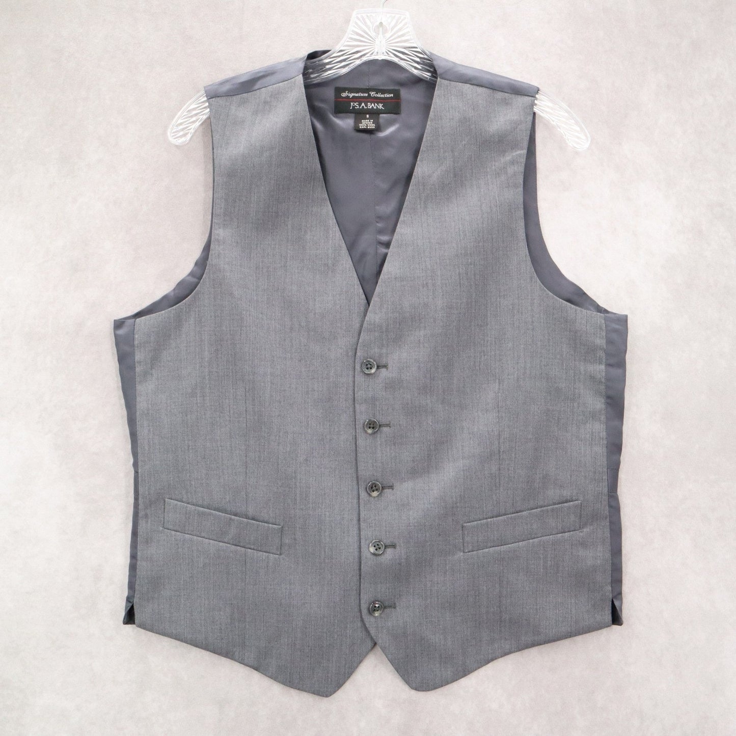 Jos A Bank Gray 5 Button Point Welt Pocket Wool Waistcoat Tuxedo Suit Vest S 42R