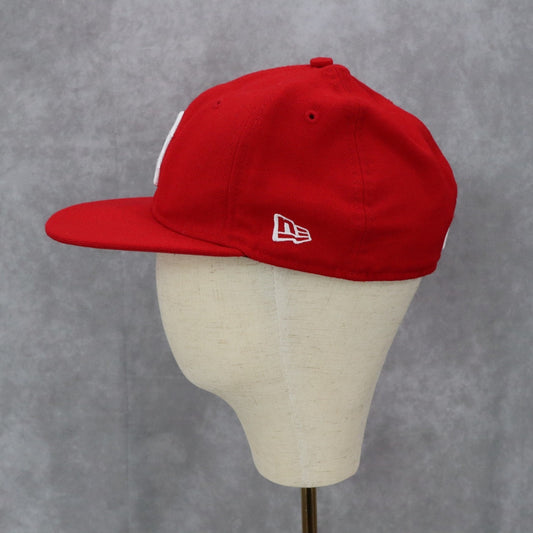 New Era Boson Red Sox Red Flat Bill Fitted Wool 7 3/8 Athletic Baseball Cap Hat