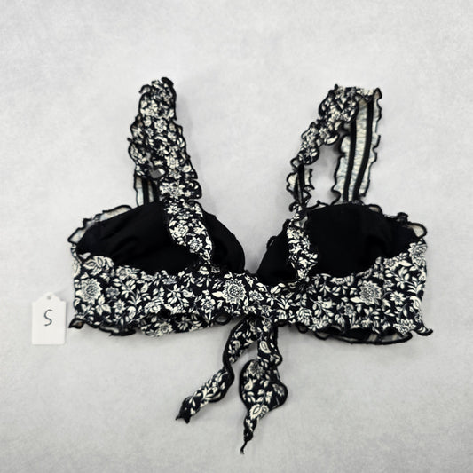 Xhilaration Black Floral Ruffle Beach Tie Bra Bikini Bralette Swim Top S Small