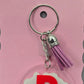 Letter Keychain Clear Silver Circle Handmade Acrylic Tassel Flower P Purple