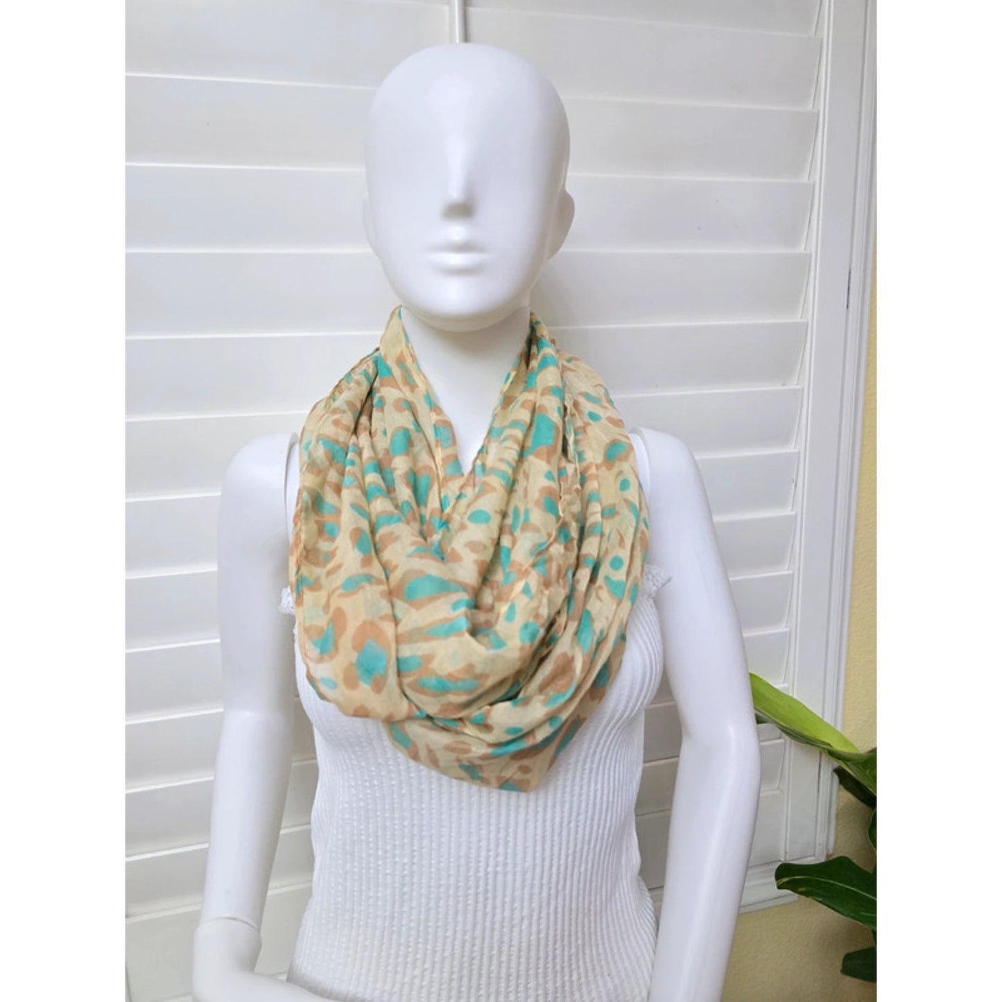 Cream Printed Y2K 90s Light Infinity Scarf OSFM