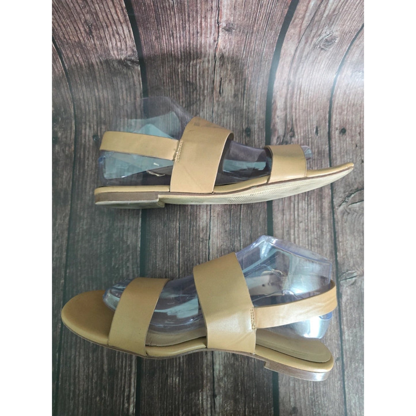 A New Day Tan Flat Strap Buckle Sandals 8.5