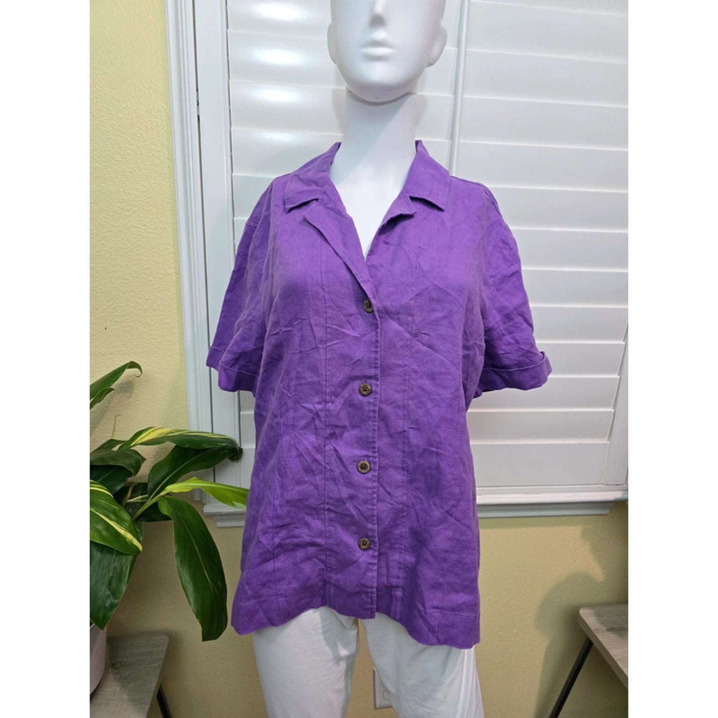 Chico's Purple 100% Linen Button Up Top Size Large 2