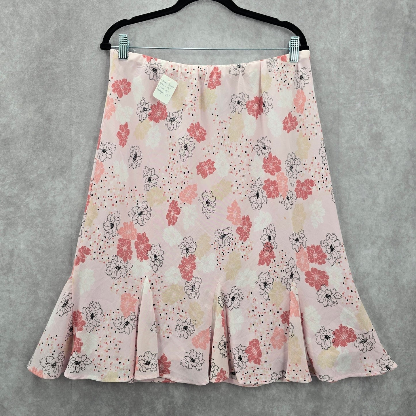 Laura Scott Pink Floral Flare Boho Indie Y2K Knee Length Cottage Skirt Large