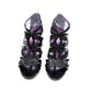 Kenneth Cole Reaction Black Patent Cage Slide In Open Toe Zip Up Heels Size 7.5