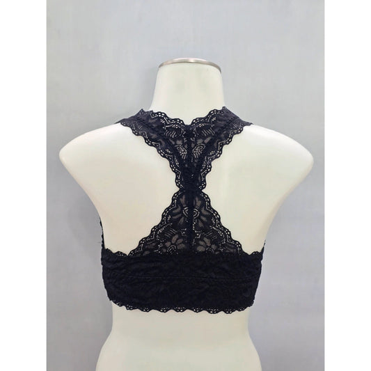 Felina Black Racerback Lace Floral Dark Boudoir Romantic Bralette Medium