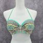 Victoria's Secret Green Floral Paisley Padded Bikini Top Halter Swimwear 36B
