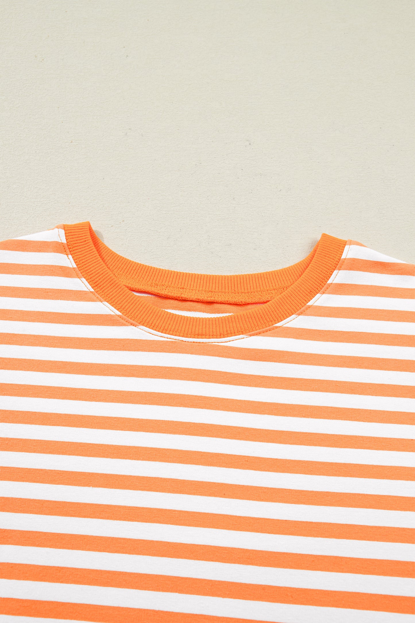 Orange Stripe 3/4 Sleeve Exposed Seam Patchwork Pullover Top