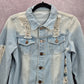 Blue Wash Raw Jeans Denim Distress Button Jacket Small