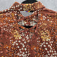 059. No Boundaries Brown Floral Crisscross Short Sleeve Button Down Top Small