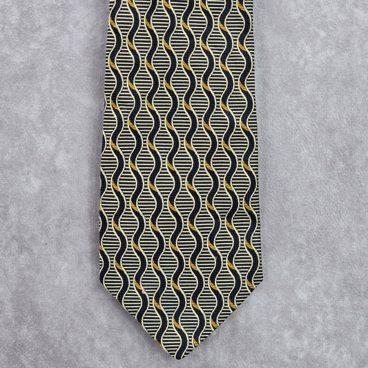 Harrods Knightsbridge Black Gold Repp Geometric 100% Silk Men's Neck Tie NWOT