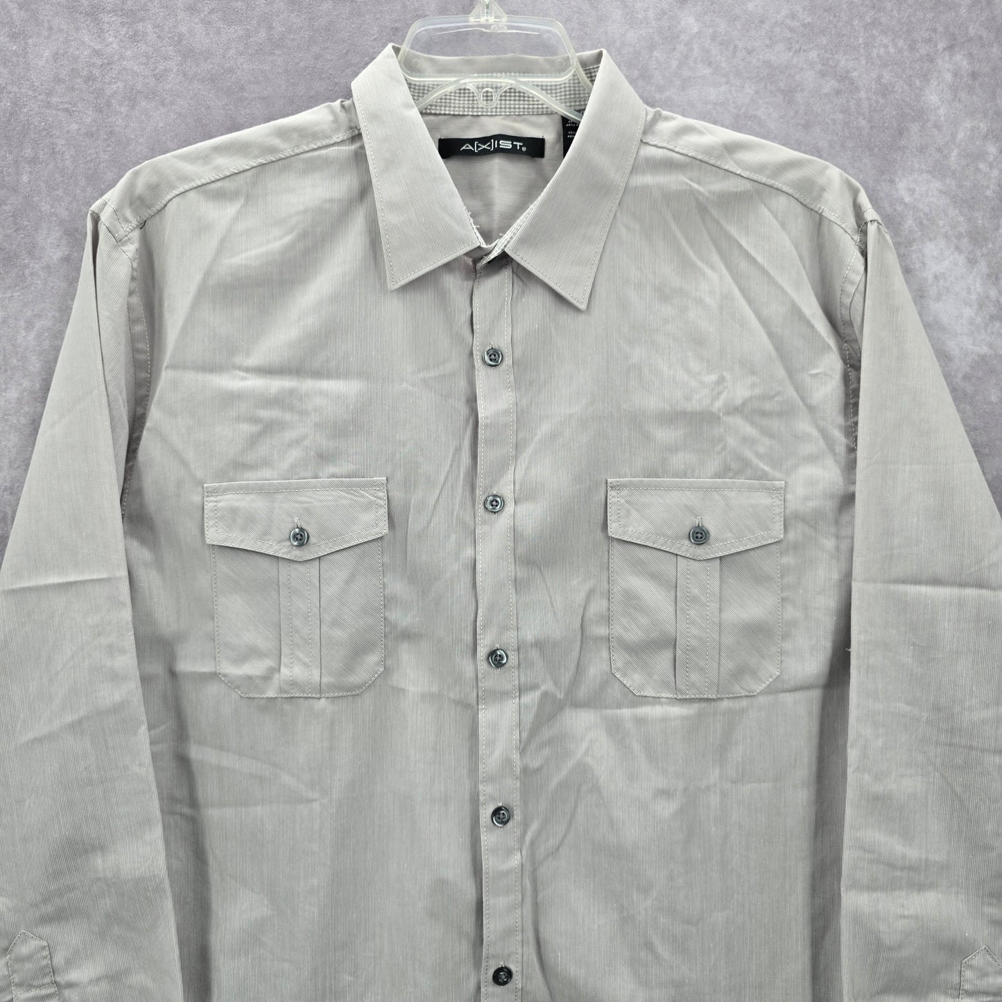 Axist Gray Button Down Western Work Casual Stripe Long Sleeve Dress Shirt XL