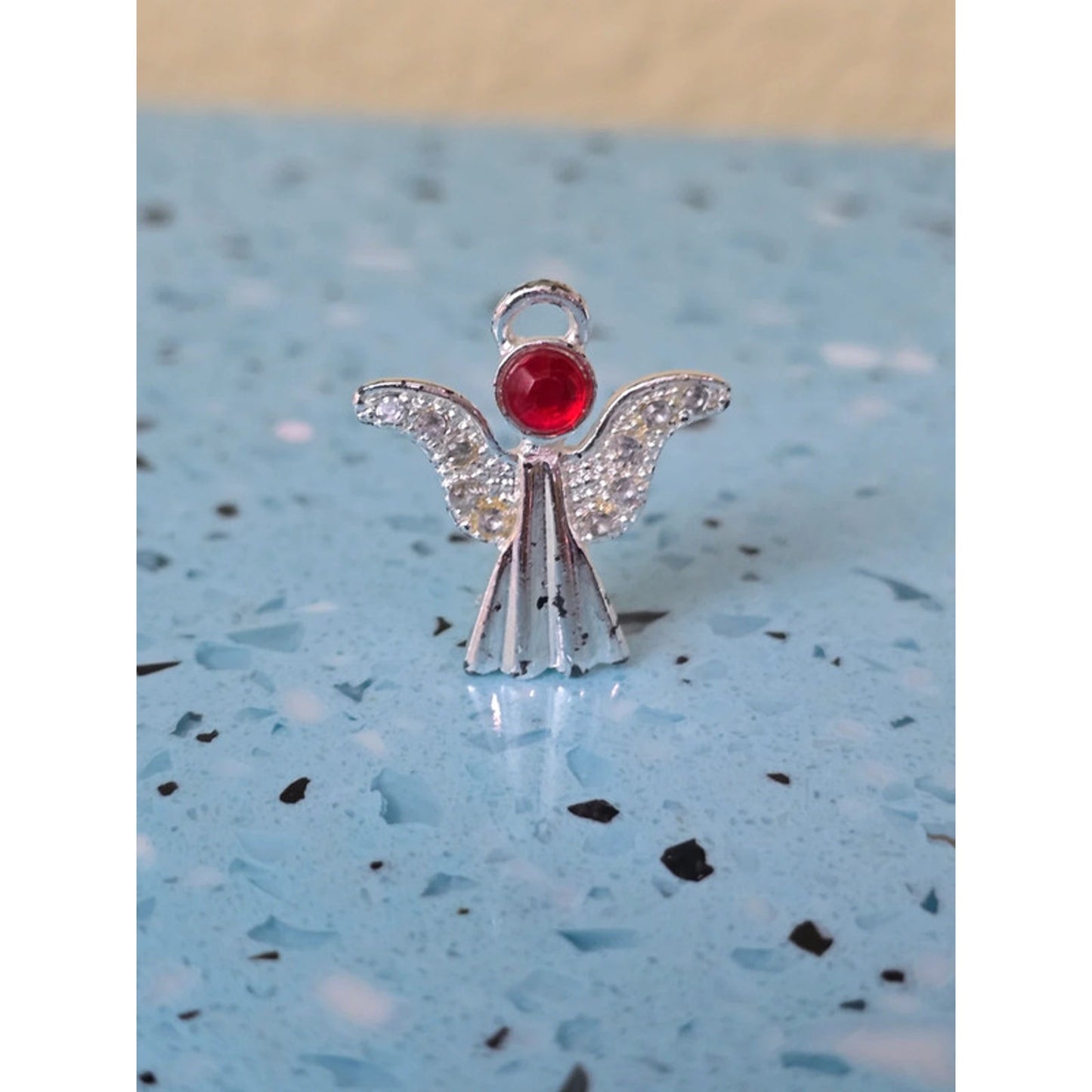 Silver Angel with Red Stone Brooch Pin