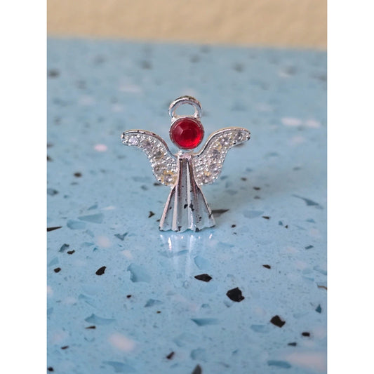 Silver Angel with Red Stone Brooch Pin