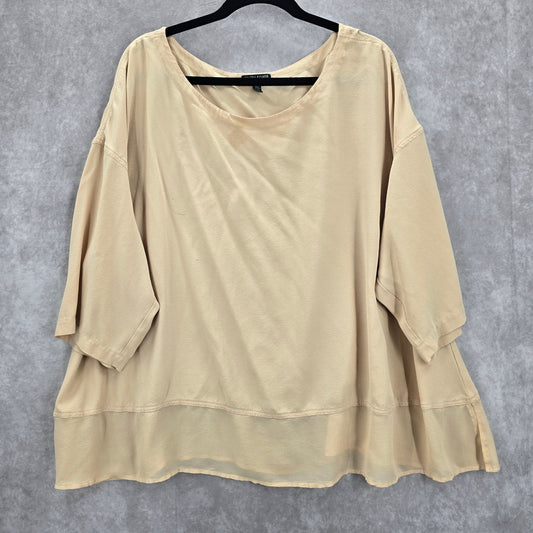 Eileen Fisher Pink Blush Cream Solid Quarter Sleeve Silk Plus Blouse Top 3X